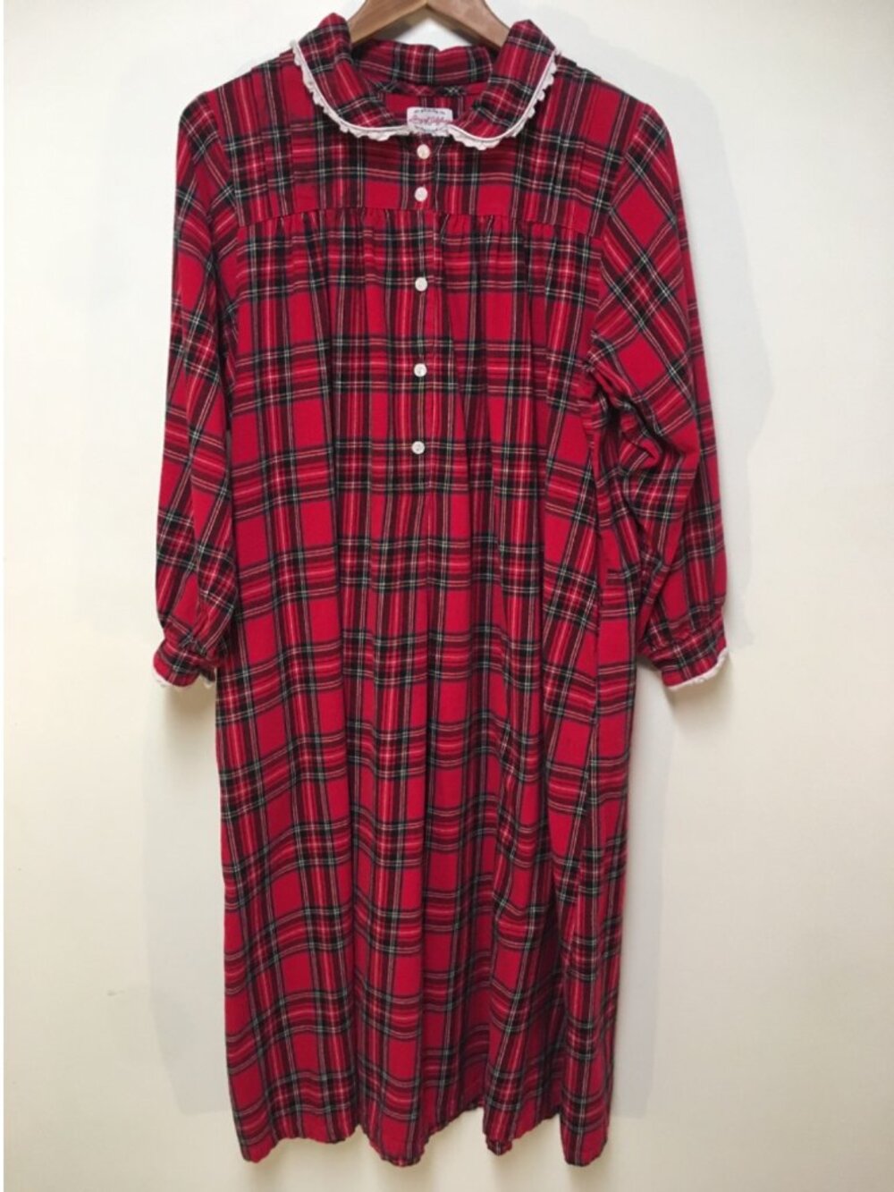 Lanz of Salzburg Women L Pajama Nightgown Dress Red Plaid Flannel 80s Vintage
